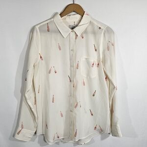 Rails Kate Rosé Silk Shirt Long Sleeve Chest Pocket High/Low Hem Collar Blouse